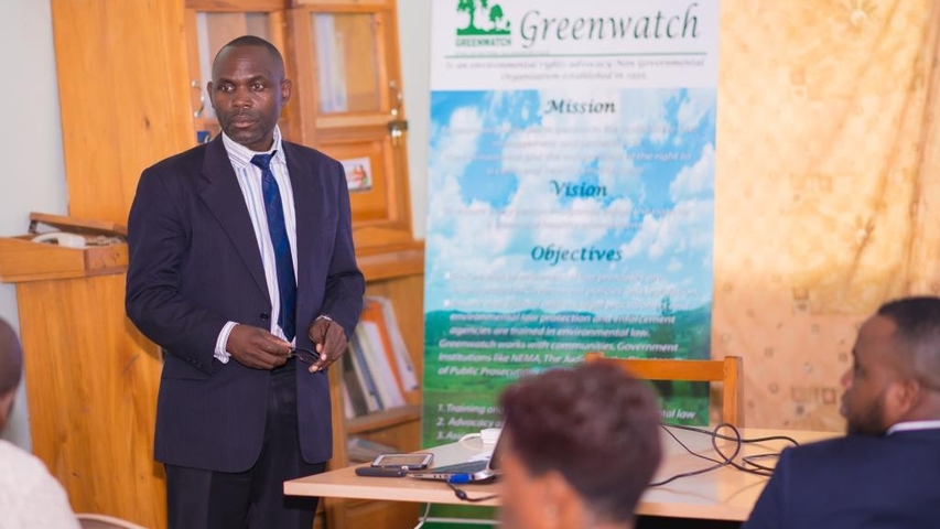 Mr. Edward Kamya; Principal Assistant Secretary-Rakai district giving opening remarks on behalf of the Chief Administrative officer.